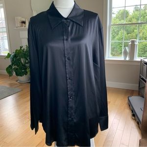 Classic Silk Black Blouse 20W Plus Fall Kate Hill Tailored Fit